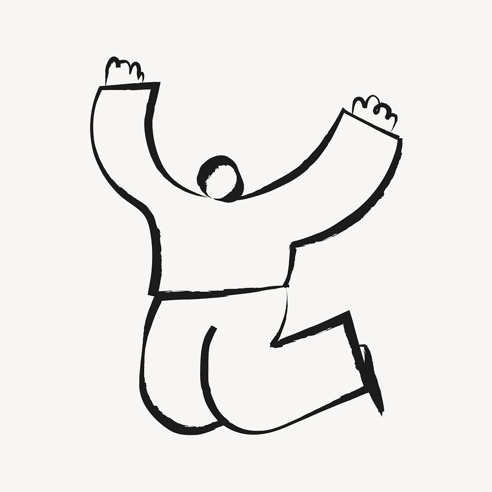 Jumping man sticker, cute doodle in black psd