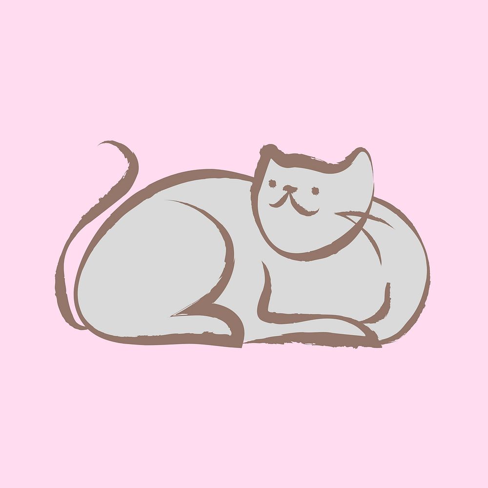 Sitting cat sticker, pastel doodle in aesthetic design vector