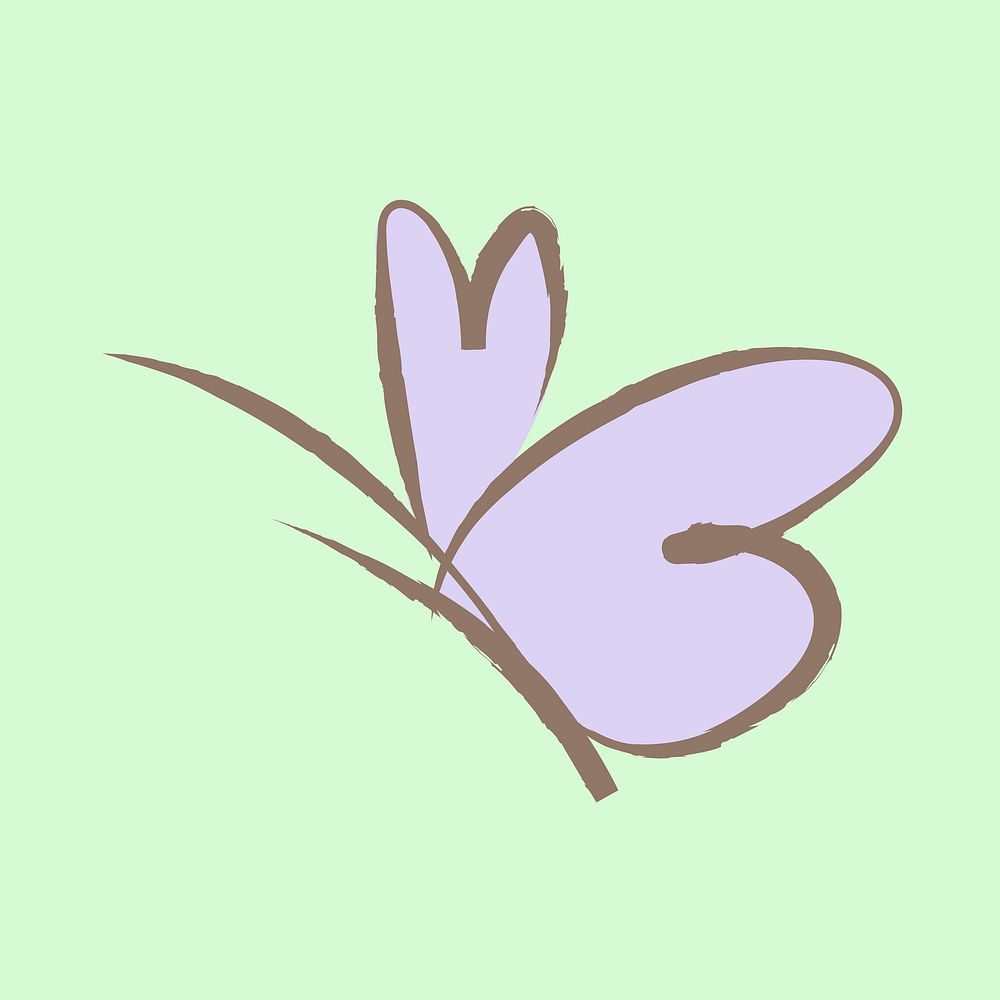 Purple butterfly sticker, pastel doodle in aesthetic design psd