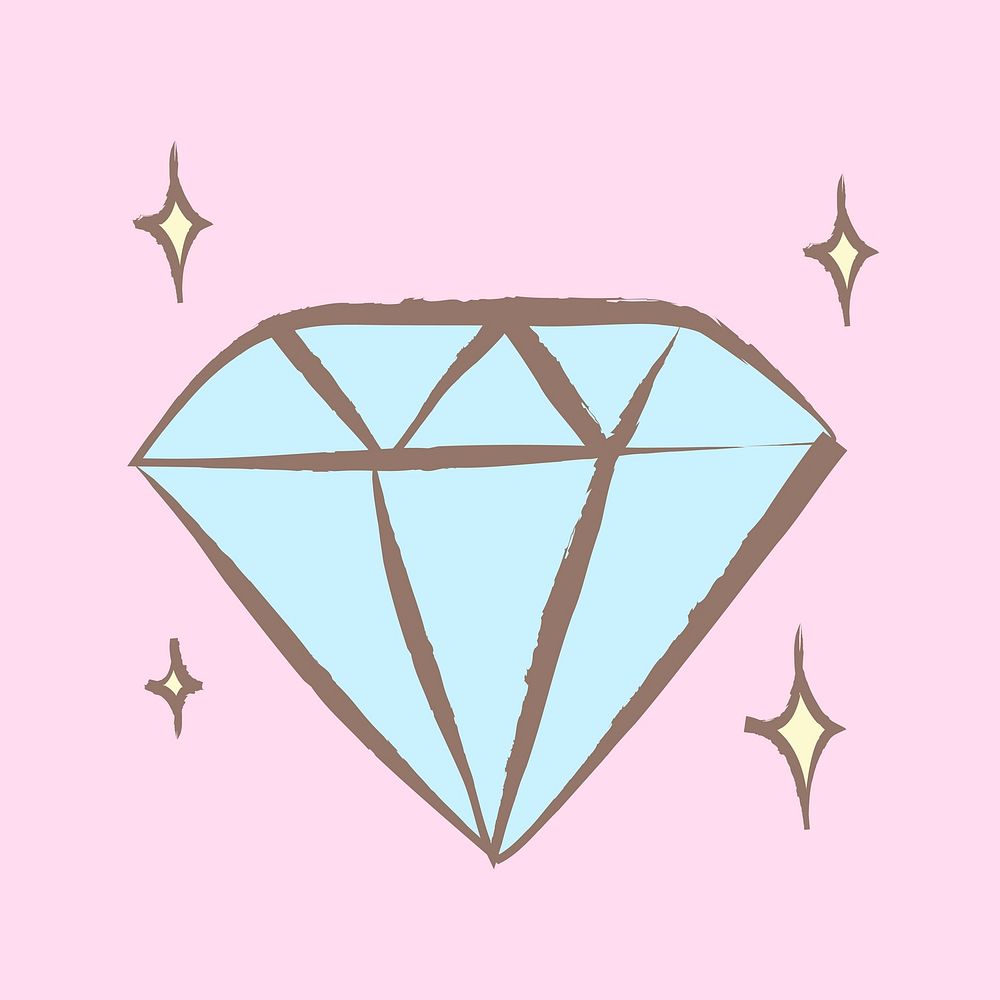 Diamond sticker, pastel doodle in aesthetic design vector