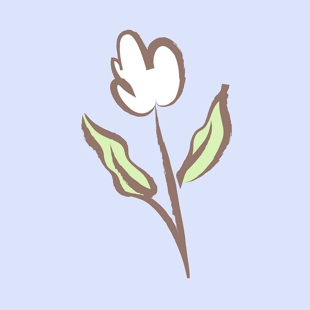 White tulip flower sticker, pastel doodle in aesthetic design vector