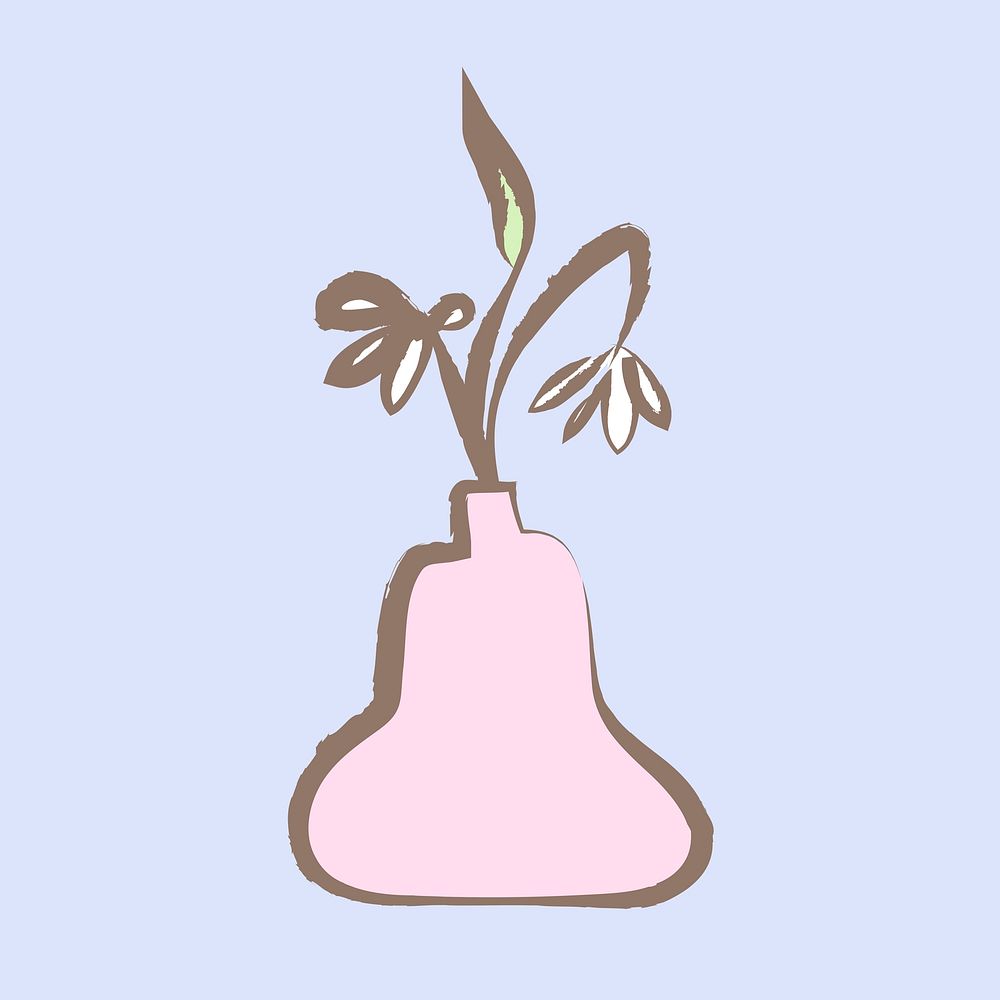 Pink flower vase sticker, pastel doodle in aesthetic design psd