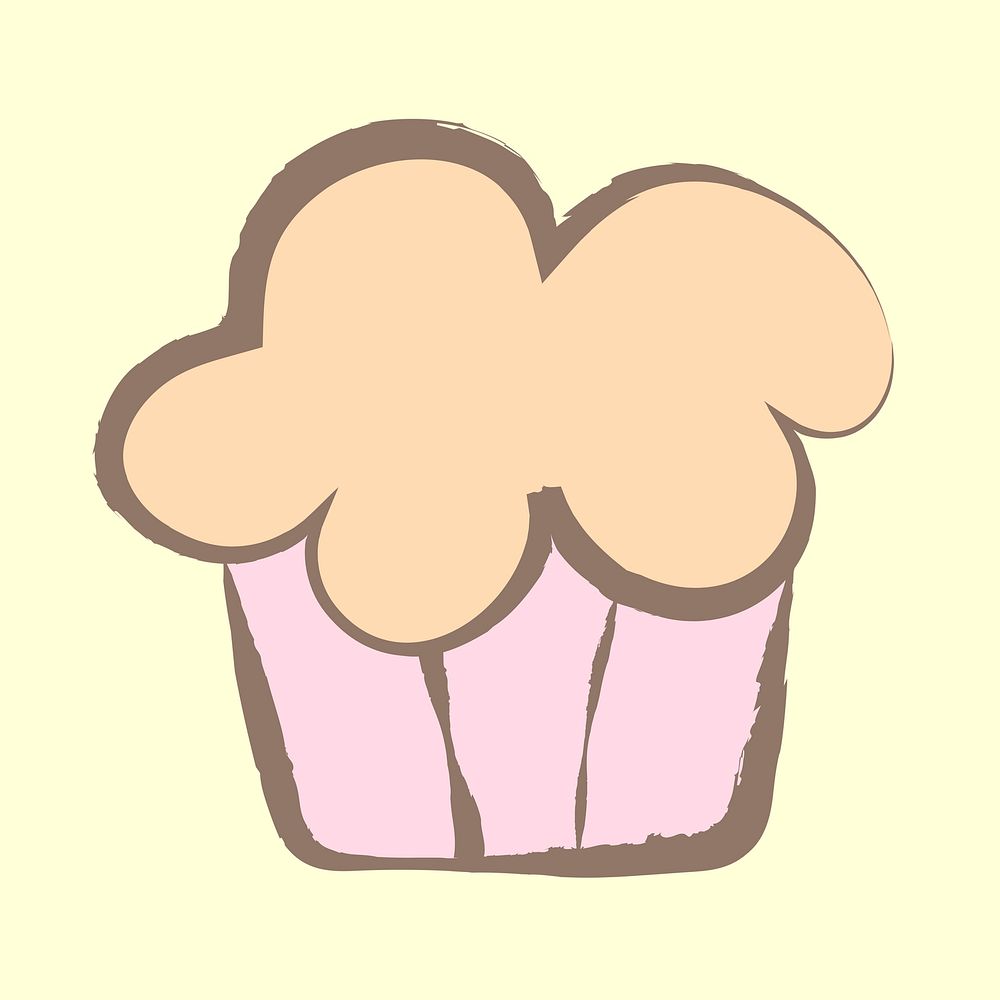 Cupcake dessert sticker, pastel doodle in aesthetic design psd