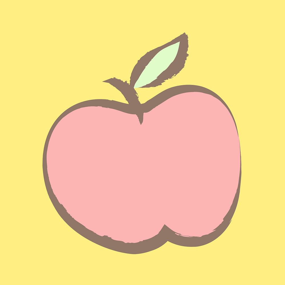 Apple fruit sticker, pastel doodle in aesthetic design psd