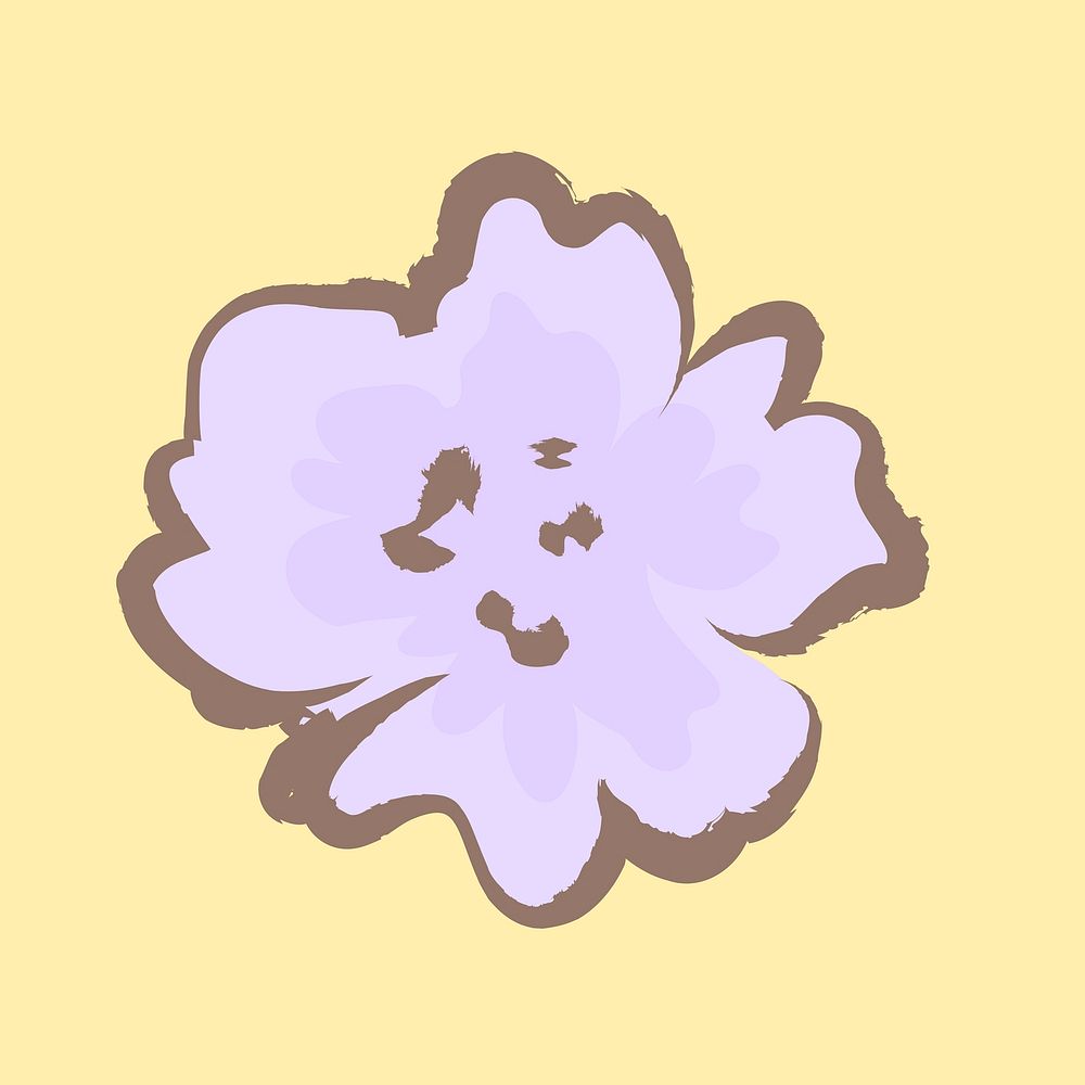 Purple flower sticker, pastel doodle in aesthetic design vector