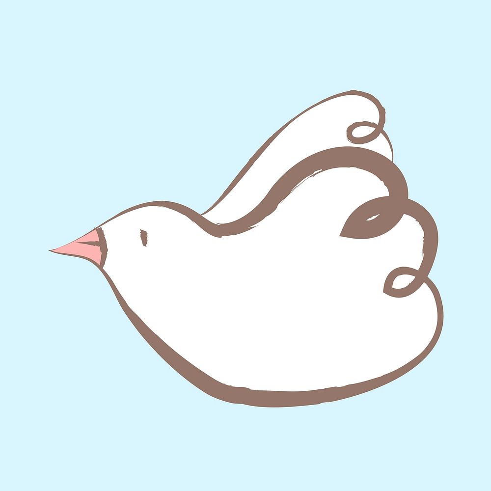 White bird sticker, pastel doodle in aesthetic design vector