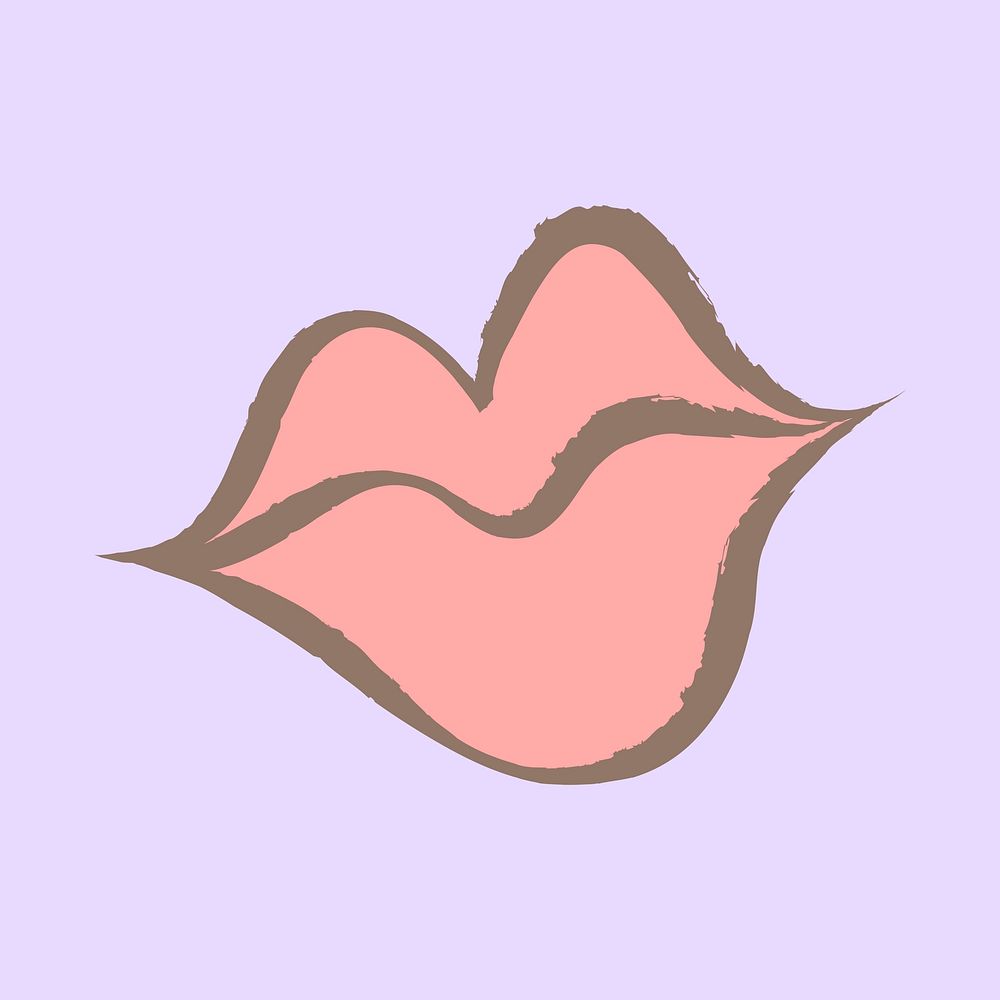Woman's lips sticker, pastel doodle in aesthetic design psd