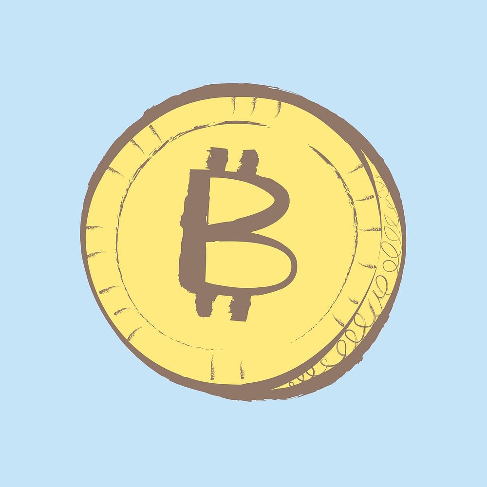 Bitcoin cryptocurrency sticker, pastel doodle in aesthetic design psd