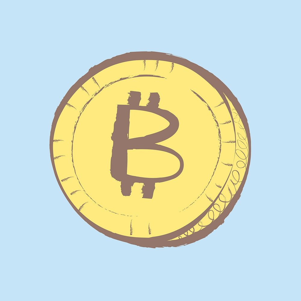 Bitcoin cryptocurrency sticker, pastel doodle in aesthetic design vector