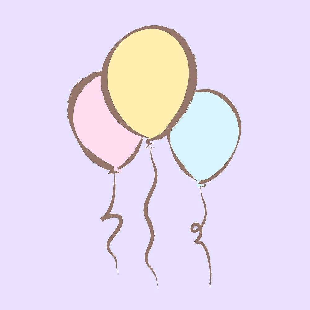 Floating balloons sticker, pastel doodle in aesthetic design vector