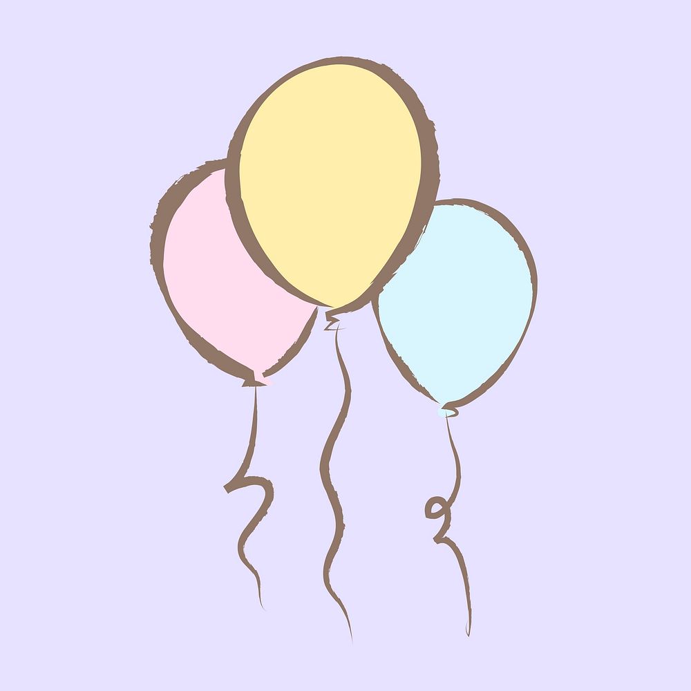 Floating balloons sticker, pastel doodle in aesthetic design psd