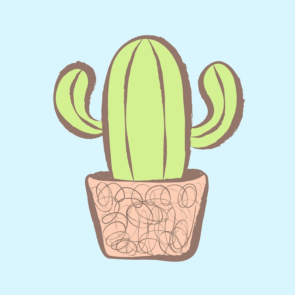 Cactus sticker, pastel doodle in aesthetic design vector