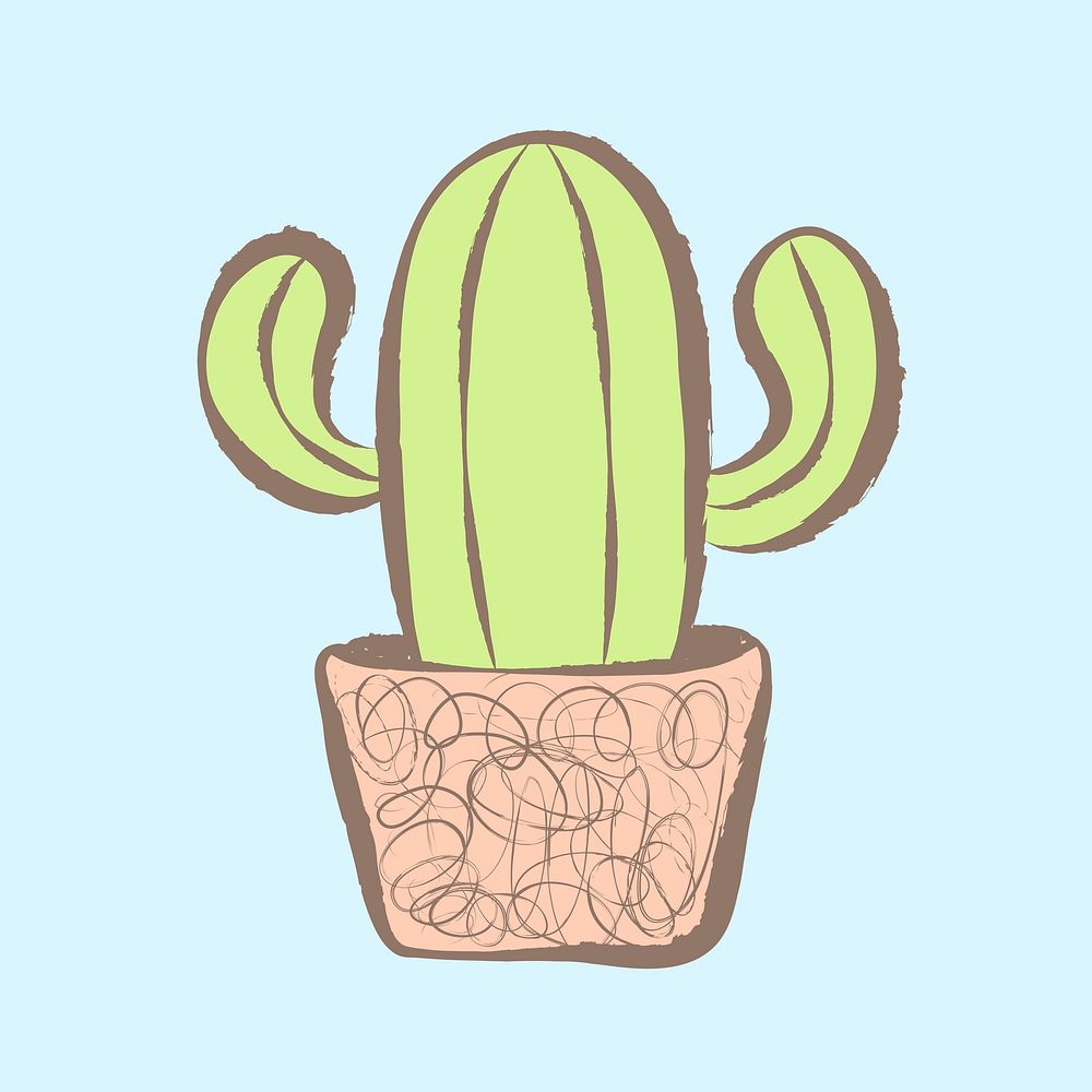Cactus sticker, pastel doodle in aesthetic design psd