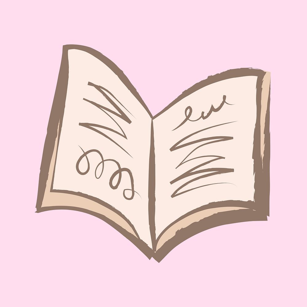 Open book sticker, pastel doodle in aesthetic design psd