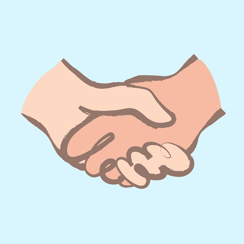 Handshake sticker, pastel doodle in aesthetic design vector