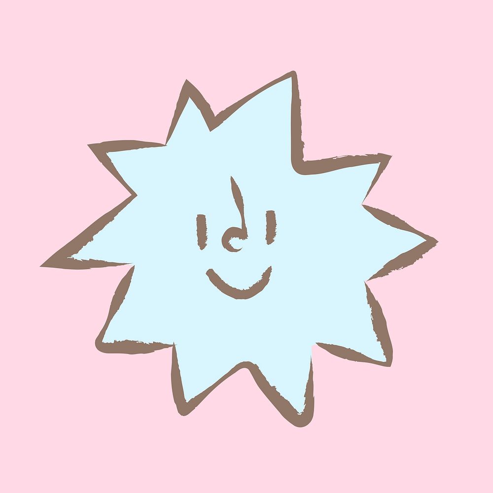 Smiling face emoticon sticker, pastel doodle in aesthetic design psd
