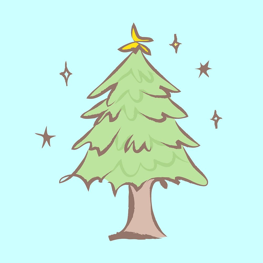 Christmas tree sticker, pastel doodle in aesthetic design vector