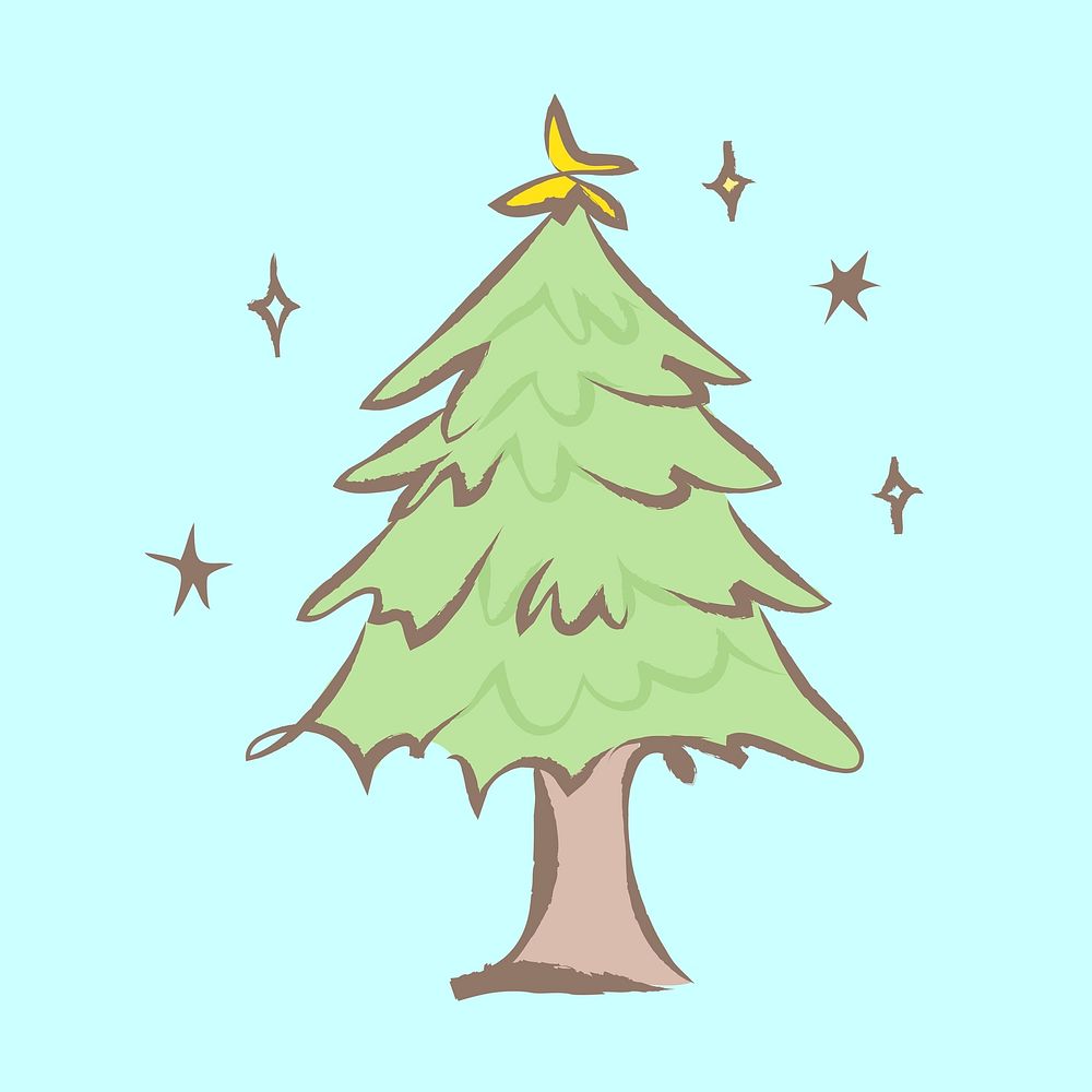 Christmas tree sticker, pastel doodle in aesthetic design psd