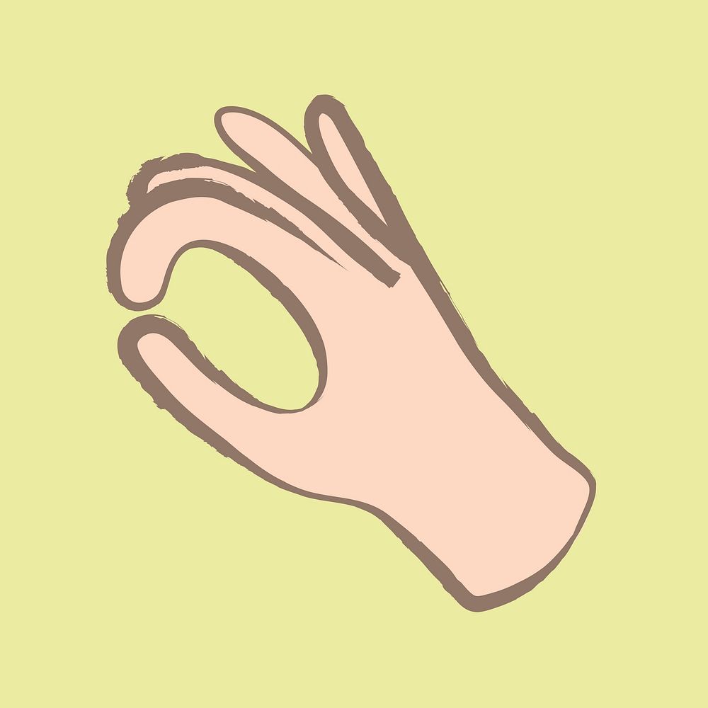 Okay hand sign sticker, pastel doodle in aesthetic design psd