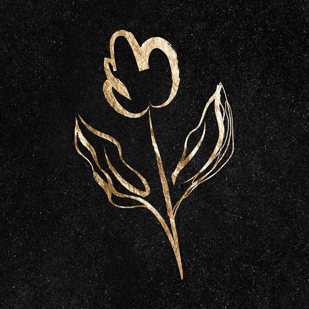 Tulip flower sticker, gold aesthetic illustration psd