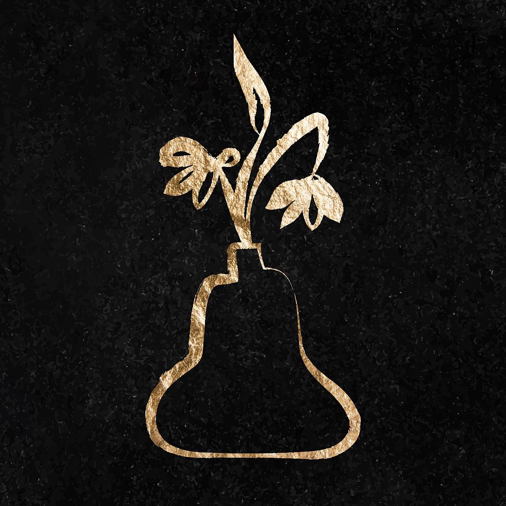 Flower vase sticker, gold aesthetic illustration vector