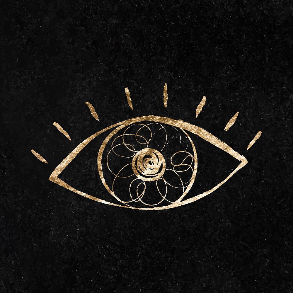 Observing eye sticker, gold aesthetic illustration vector