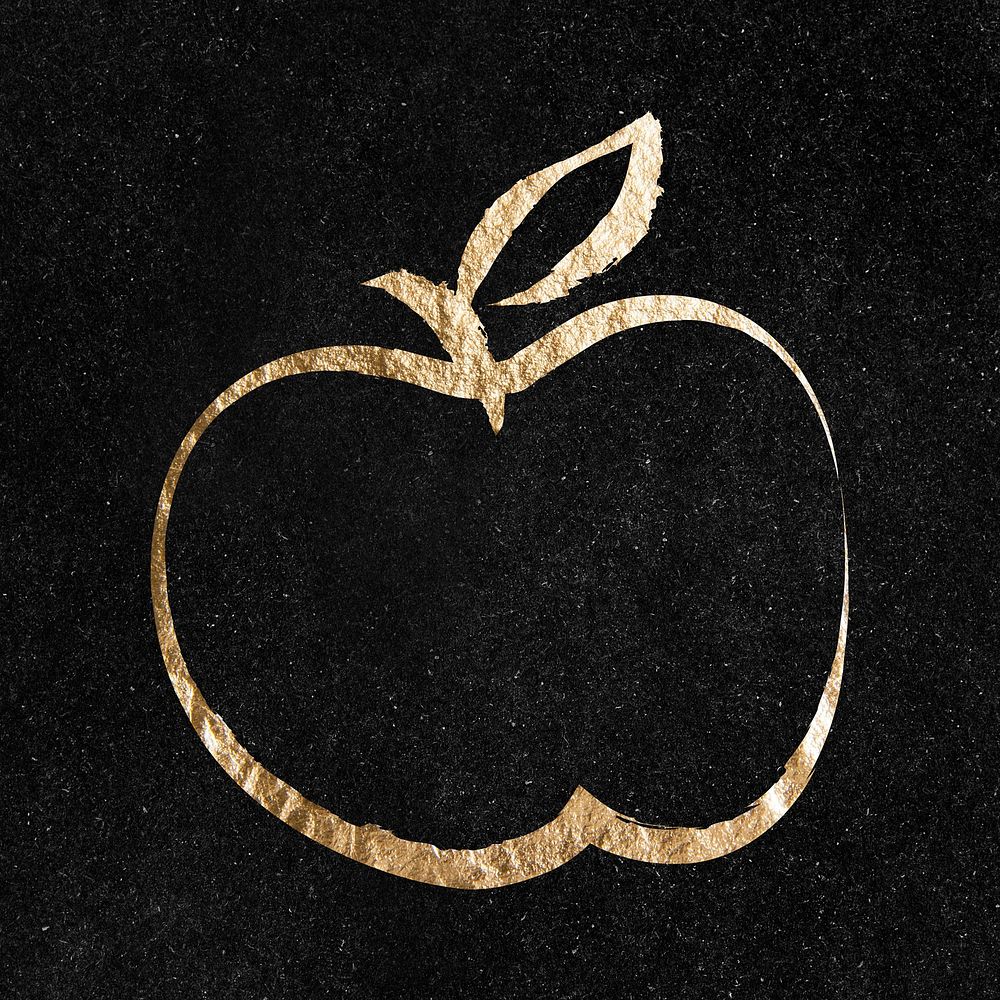 Apple fruit sticker, gold aesthetic illustration psd