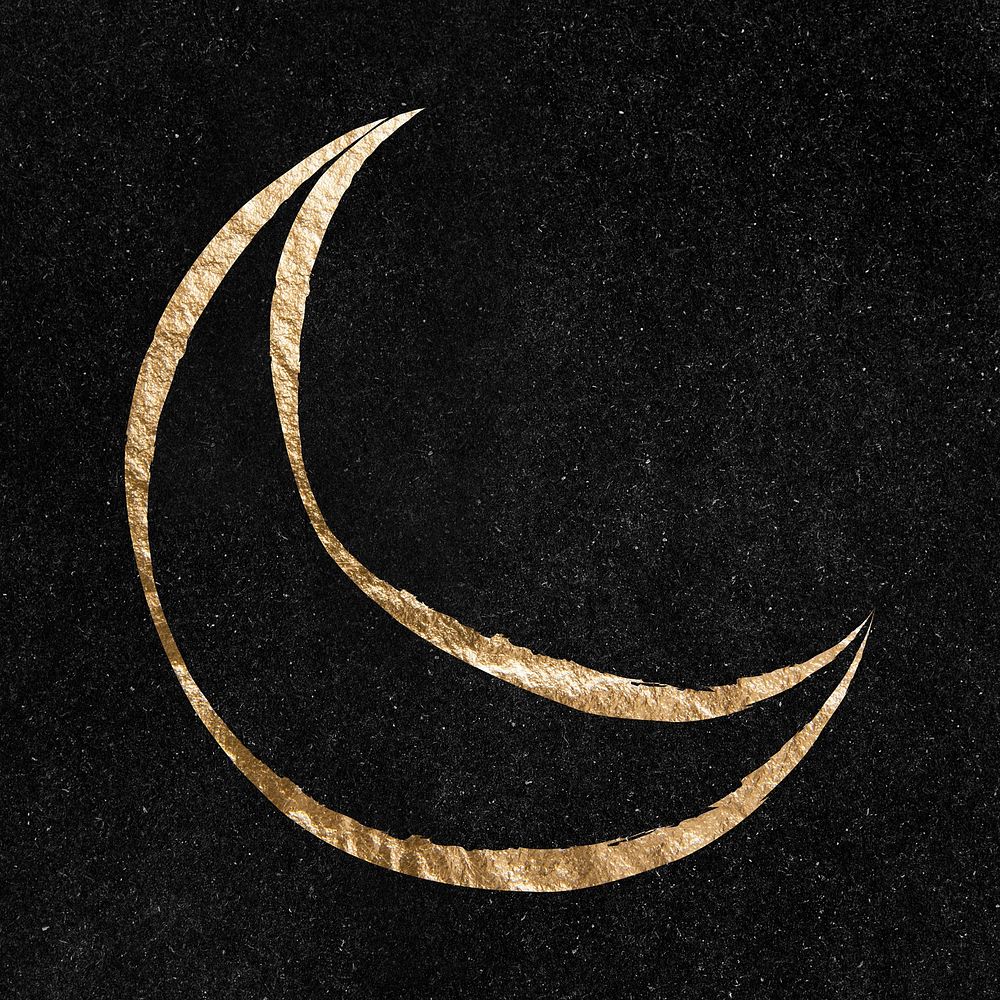 Crescent moon sticker, gold aesthetic illustration psd