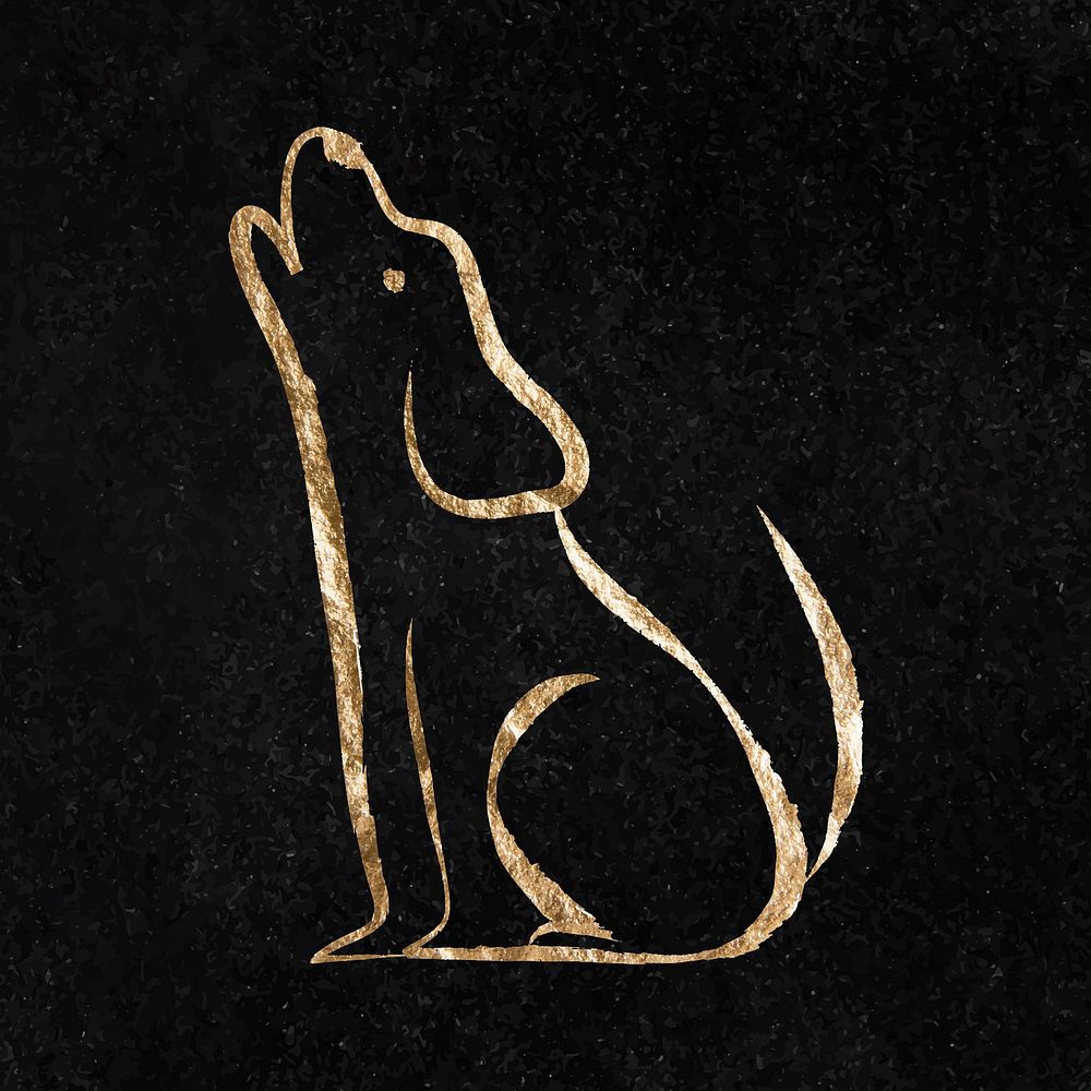 Howling dog sticker, gold aesthetic illustration vector