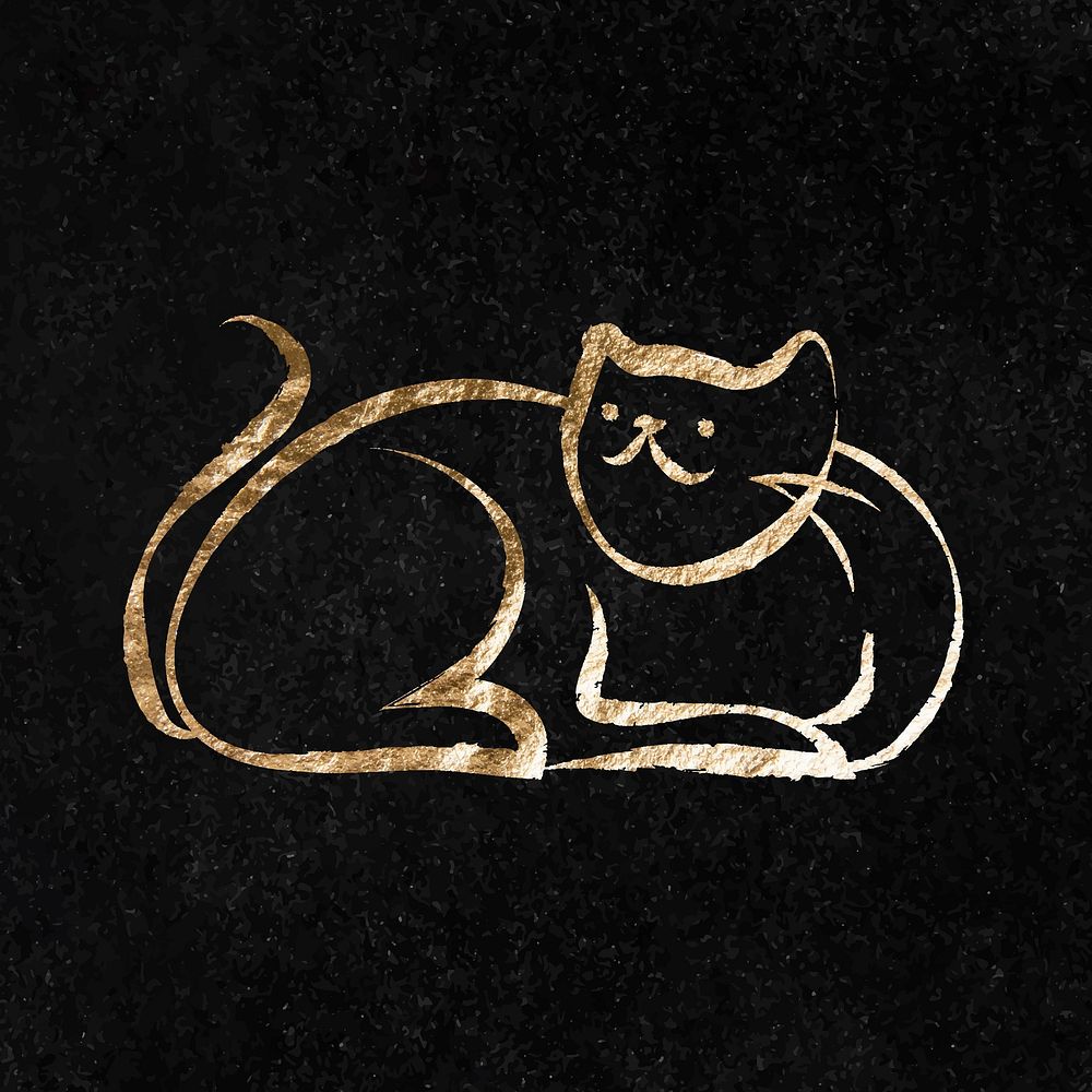 Sitting cat sticker, gold aesthetic illustration vector