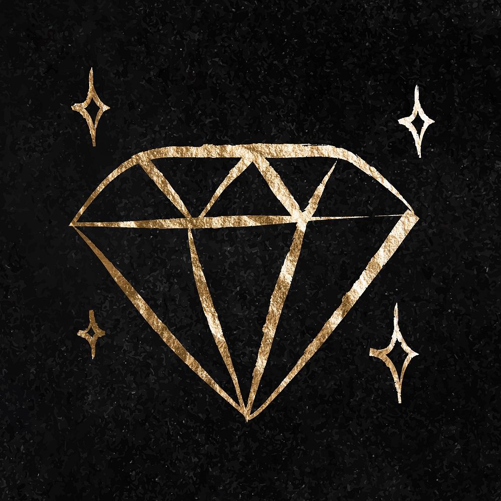 Diamond sticker, gold aesthetic illustration vector