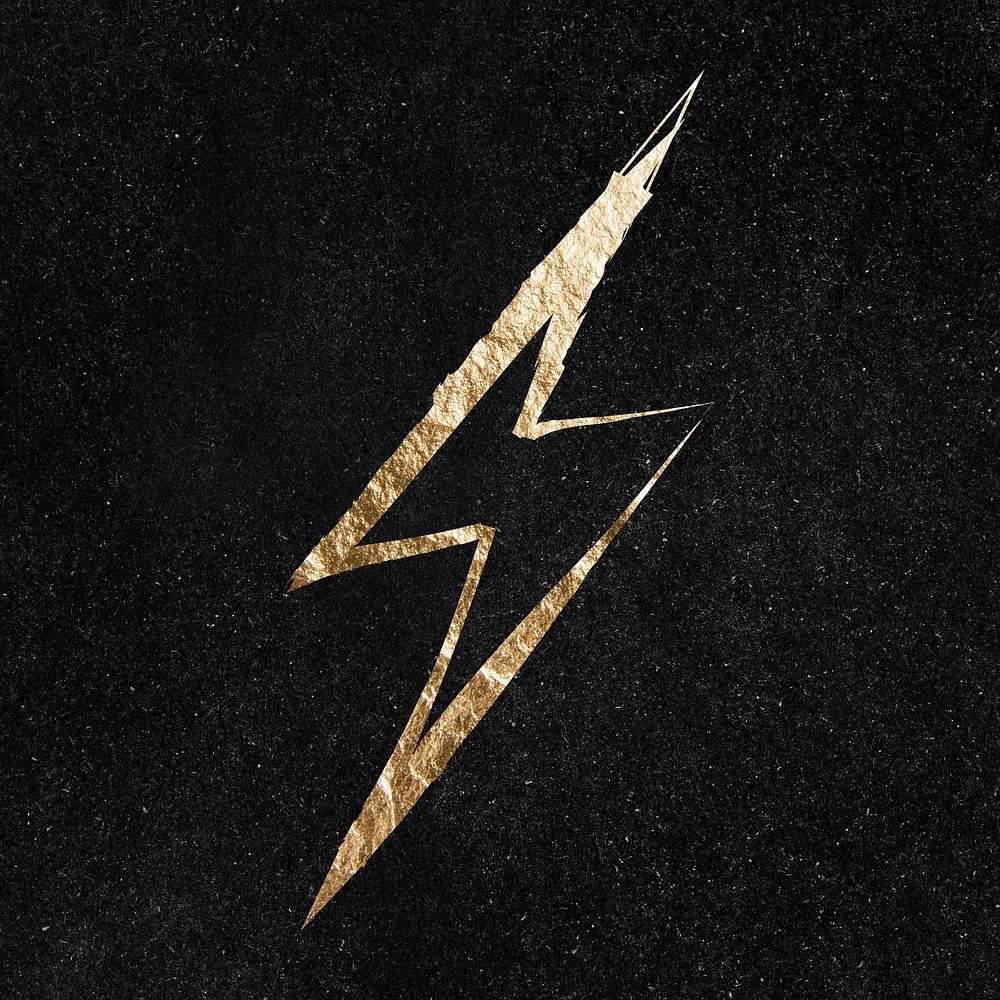 Lightning bolt sticker, gold aesthetic illustration psd