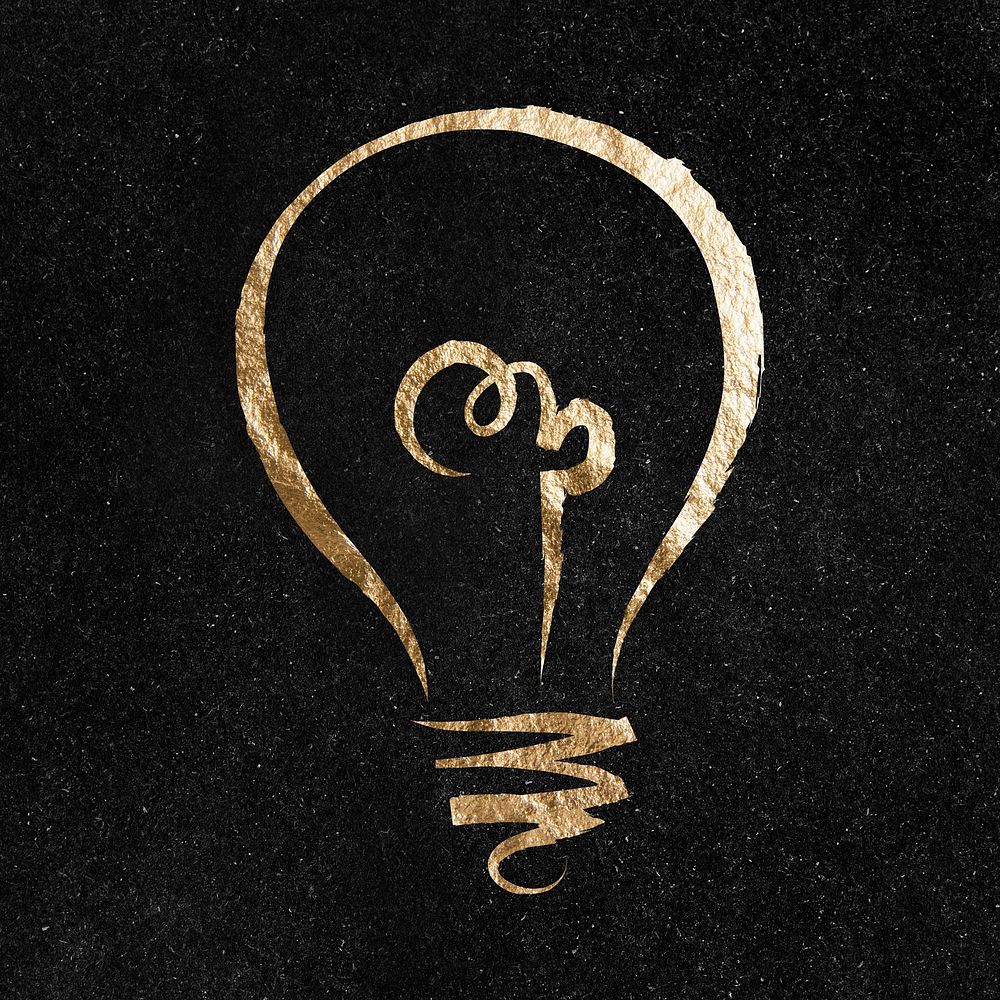 Light bulb sticker, gold aesthetic illustration psd