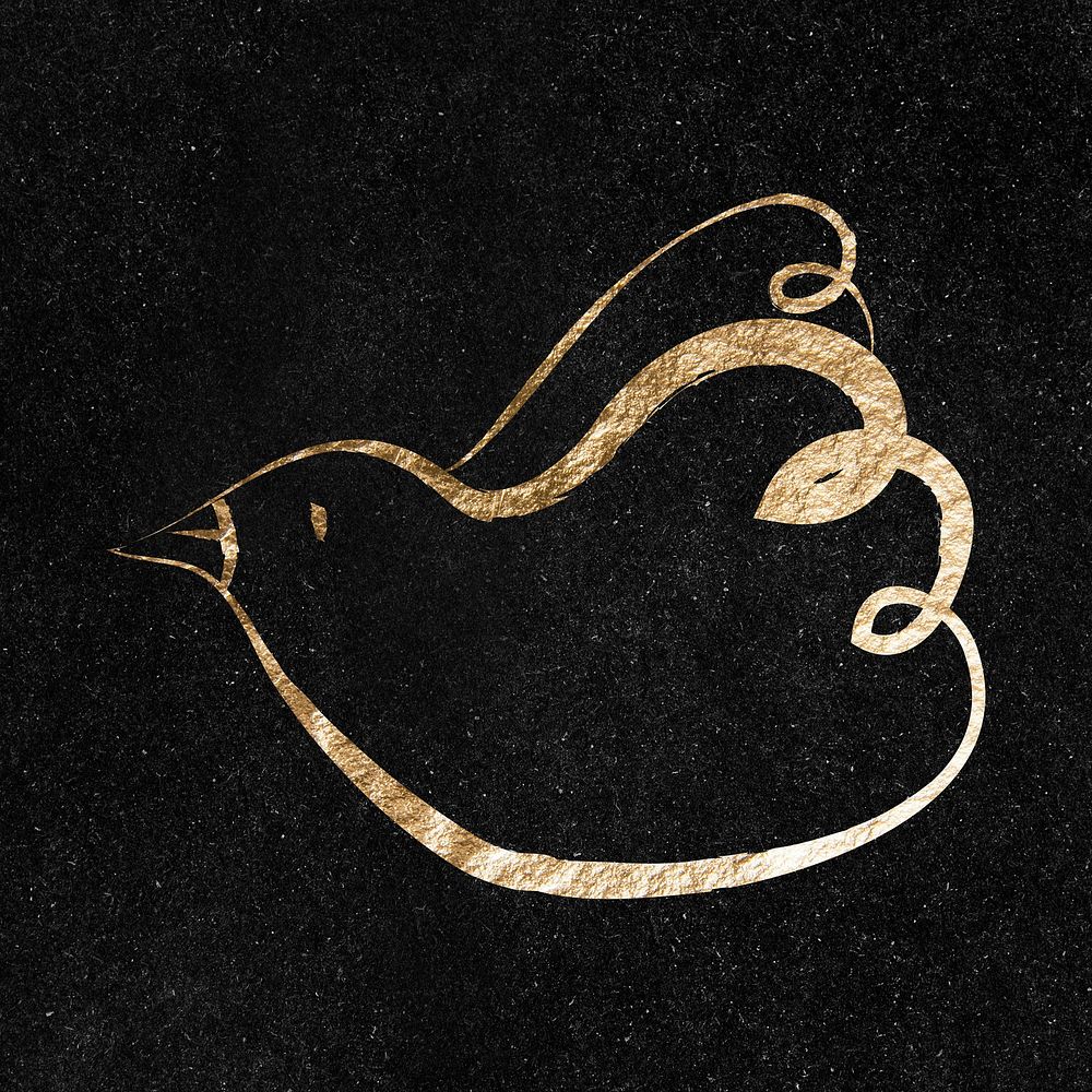 Bird sticker, gold aesthetic illustration psd