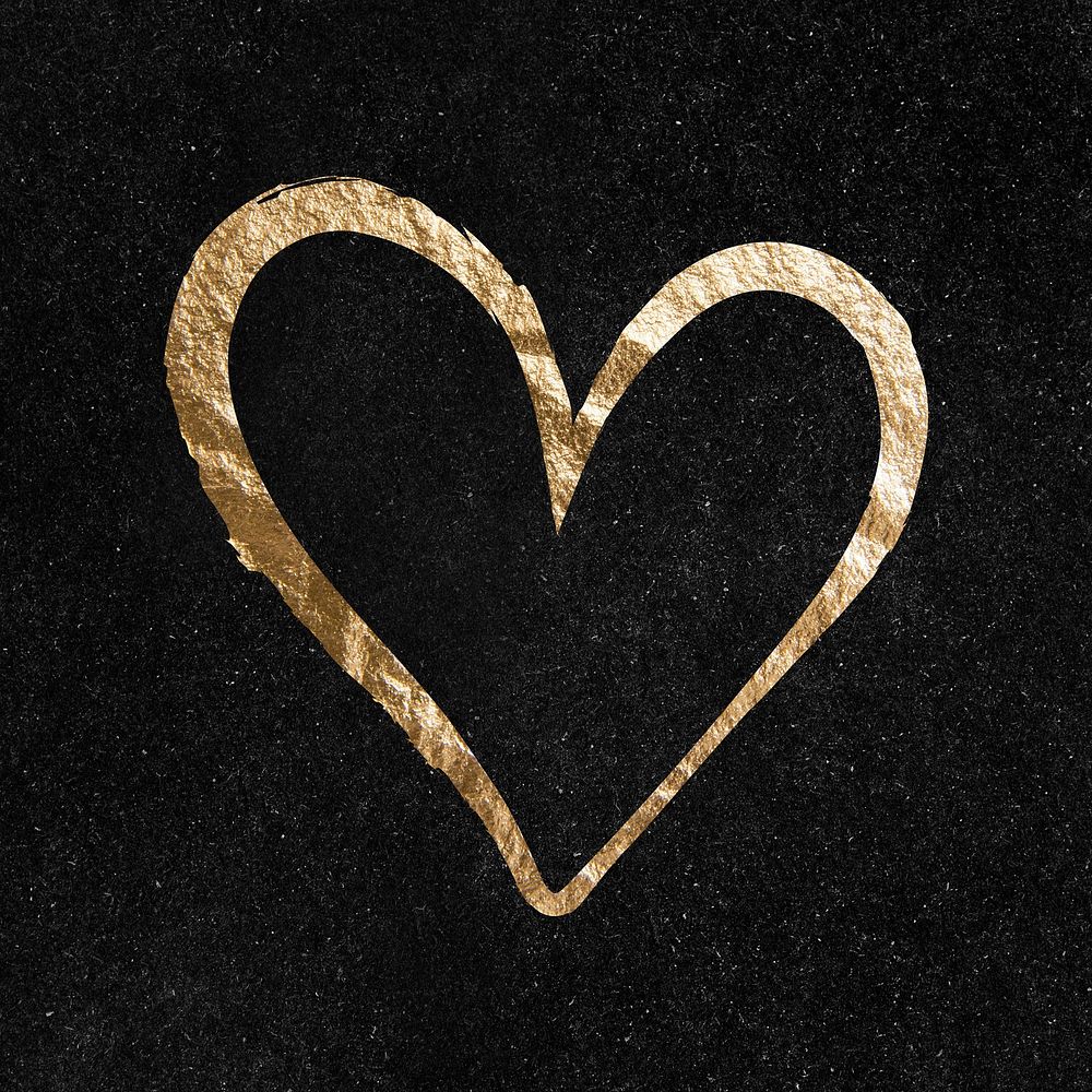 Valentine's heart sticker, gold aesthetic illustration psd