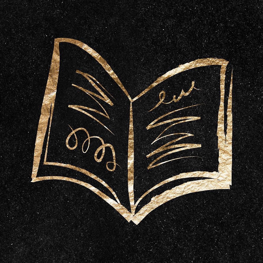 Open book sticker, gold aesthetic illustration psd