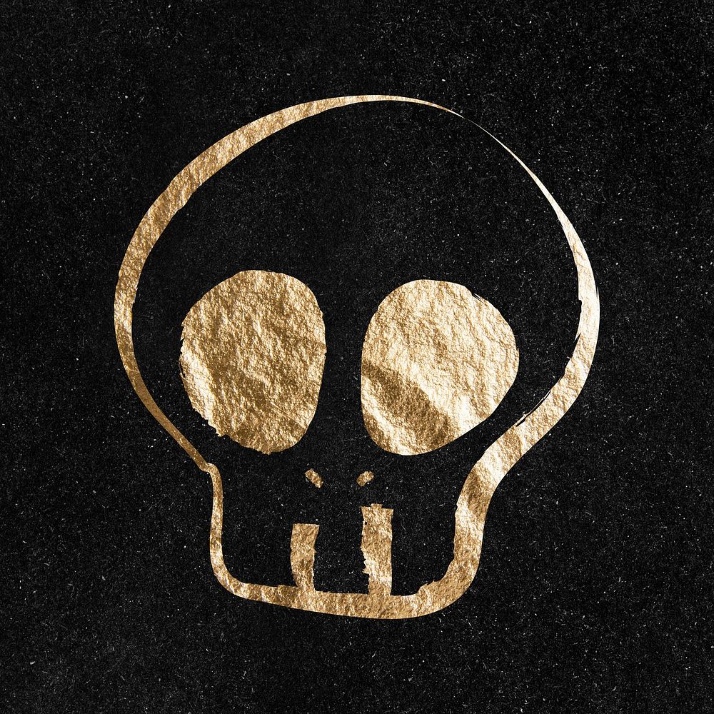 Halloween skull sticker, gold aesthetic illustration psd