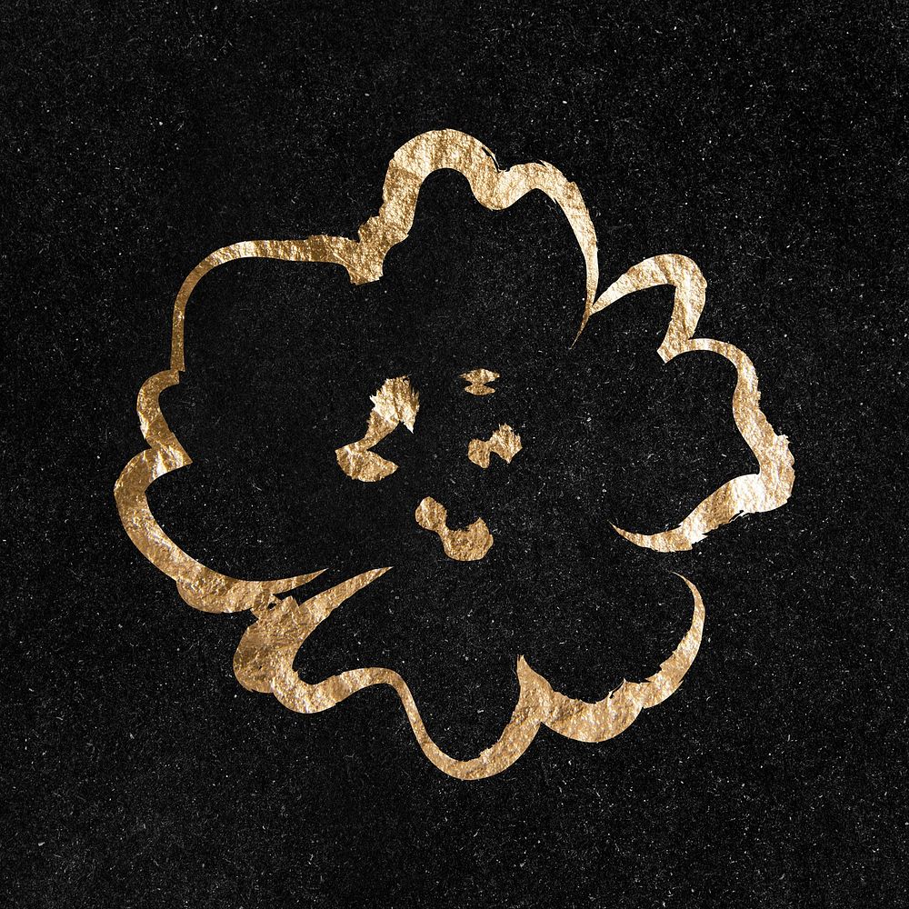 Flower sticker, gold aesthetic illustration psd