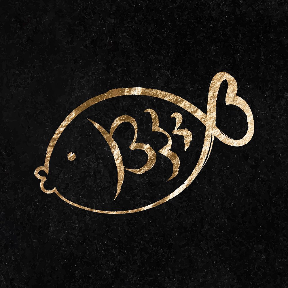 Fish sticker, gold aesthetic illustration vector
