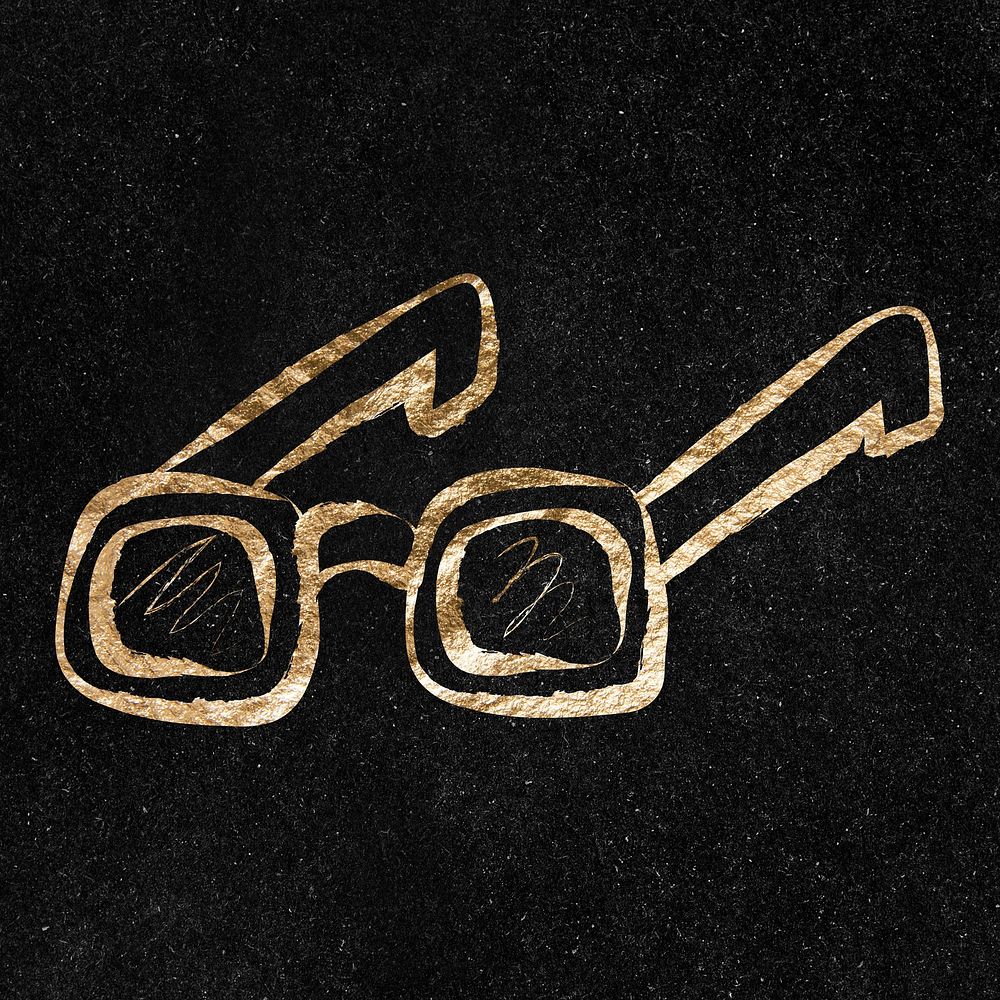 Eyeglasses sticker, gold aesthetic illustration psd