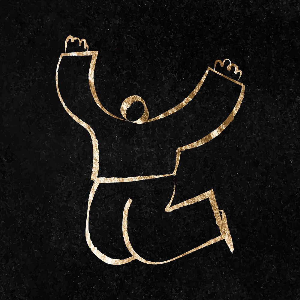 Jumping man sticker, gold aesthetic illustration vector