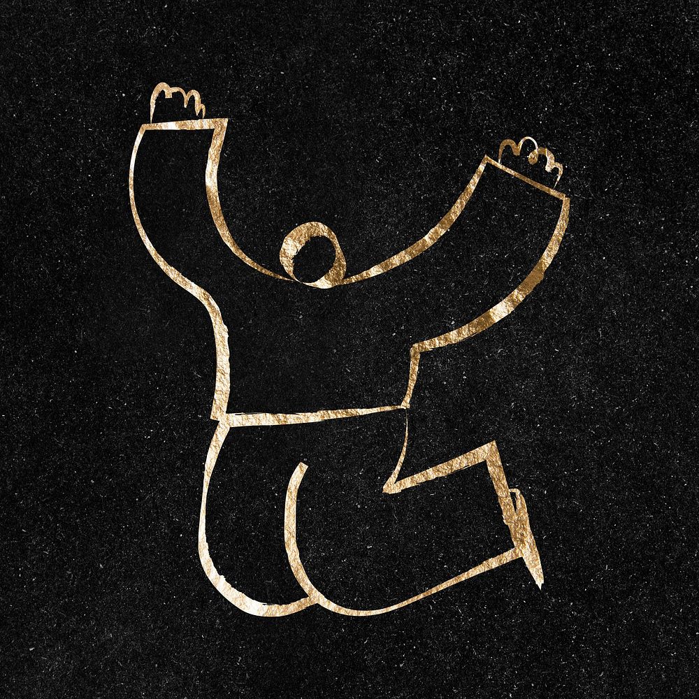 Jumping man sticker, gold aesthetic illustration psd