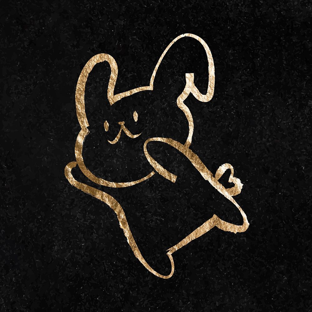 Bunny sticker, gold aesthetic illustration vector