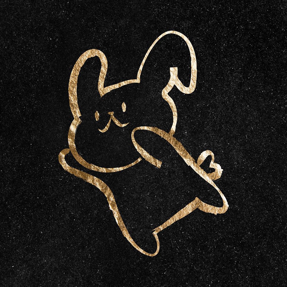 Bunny sticker, gold aesthetic illustration psd