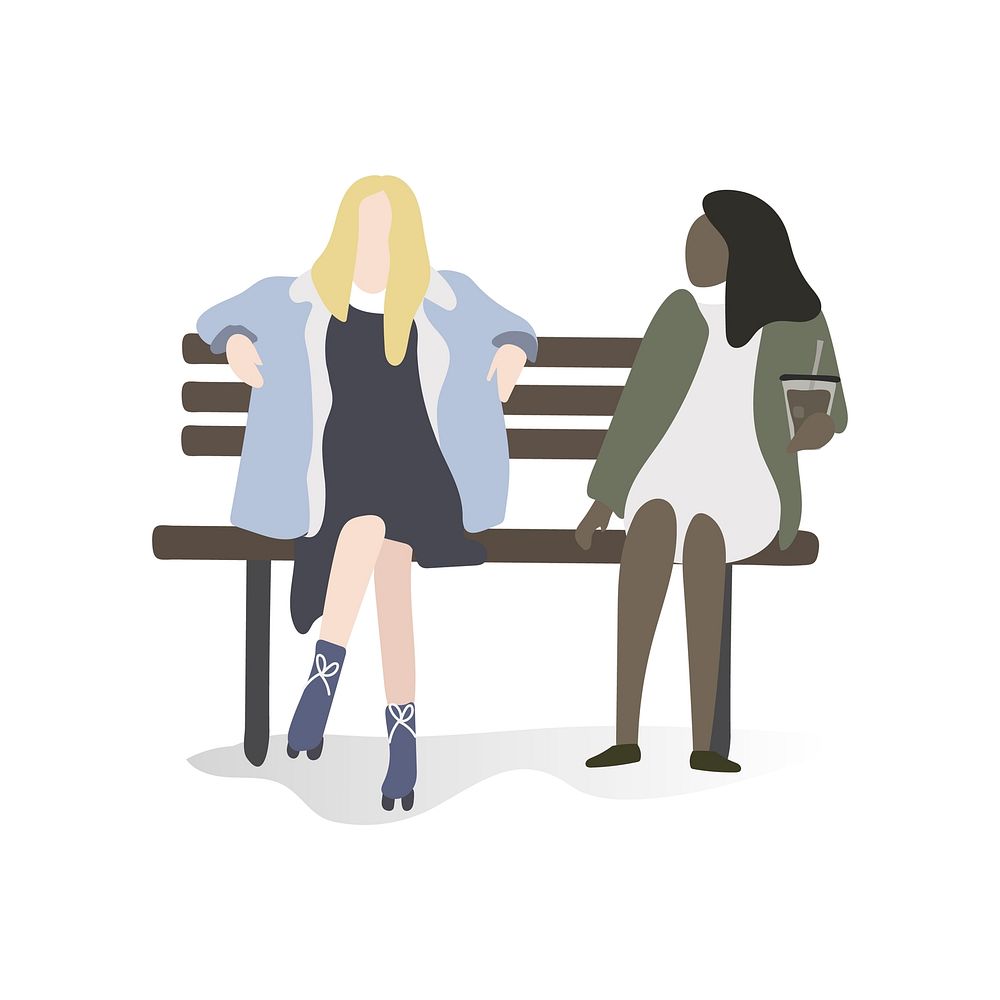 Character illustration of girls sitting on a bench