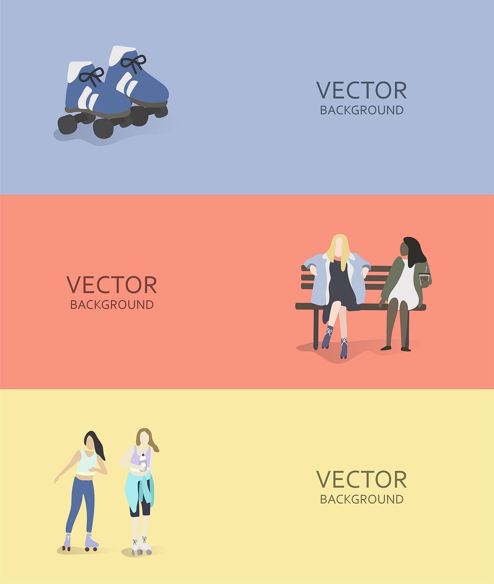 Rollerskating vector backgrounds collection