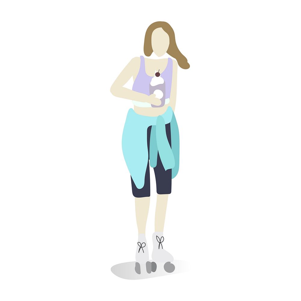 Character illustration of a rollerskating girl with a smoothie
