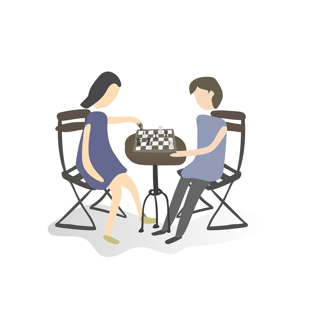 Character illustration of friends playing chess