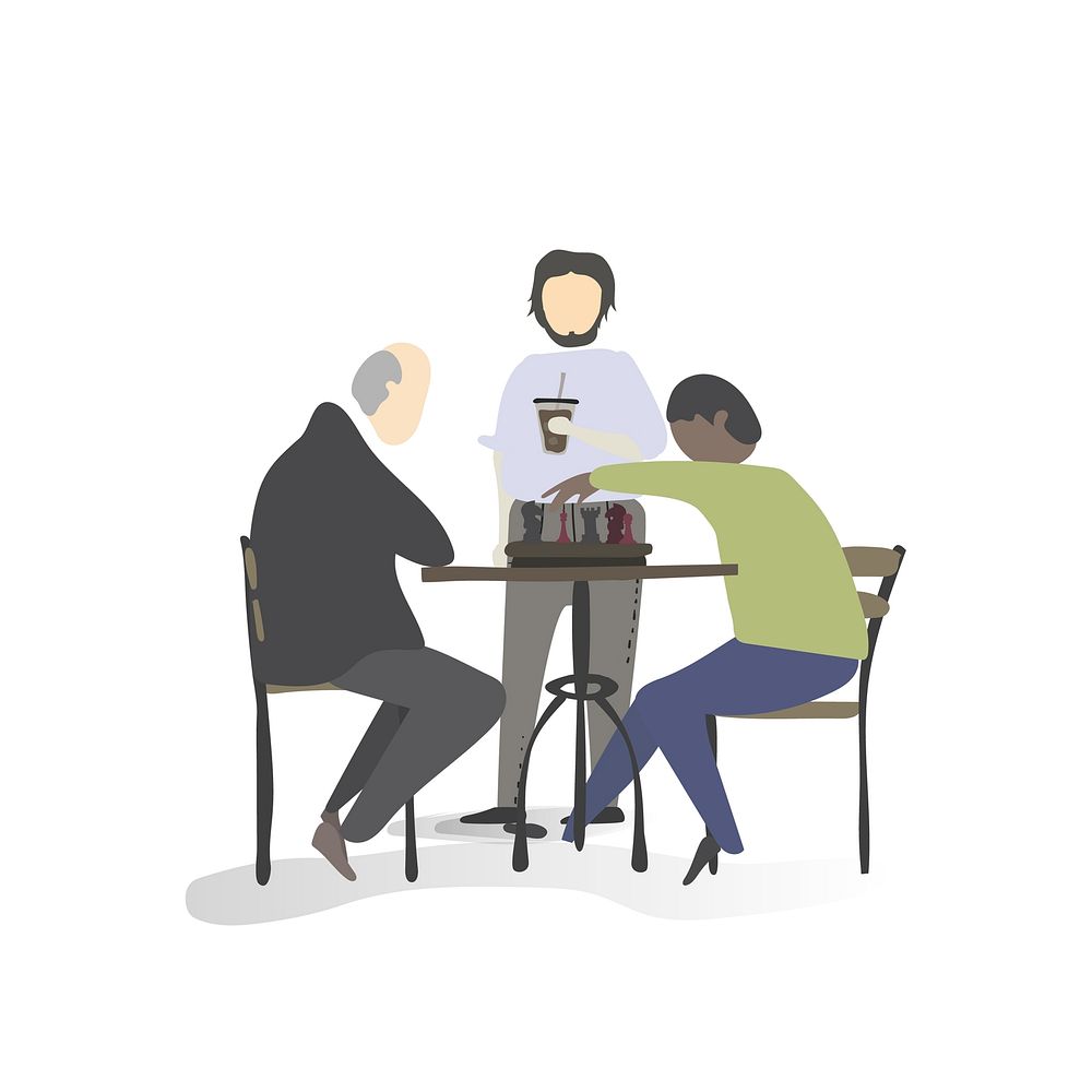 Character illustration of friends playing chess
