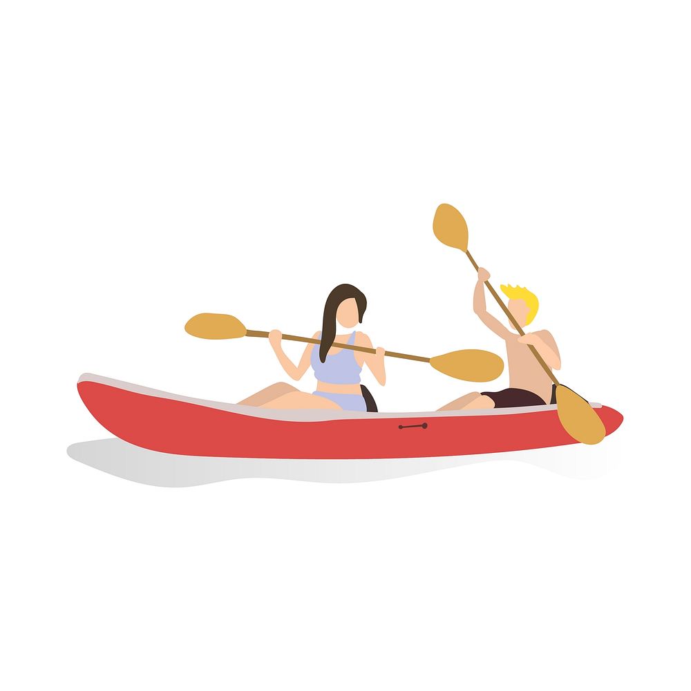 Character illustration of two people paddling in a canoe